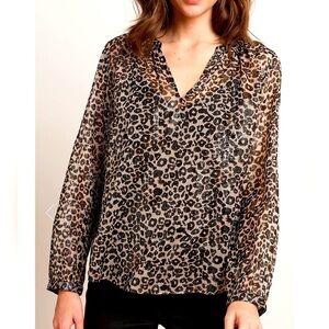 Velvet By Graham & Spencer Peyton Leopard Blouse TUNIC Womens Sz XS metallic